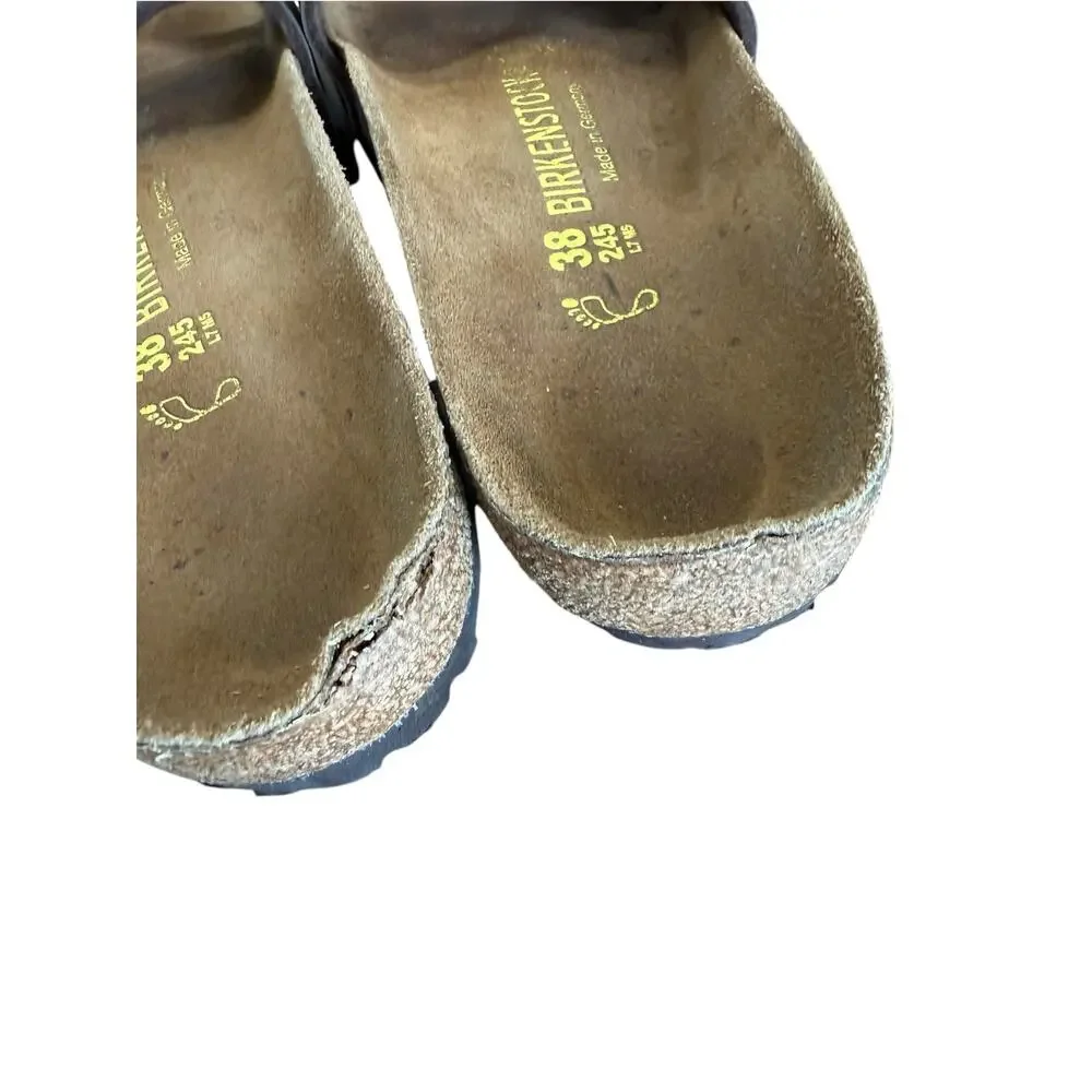Birkenstock Madrid Metallic Anthracite Birko-Flor Slide Sandals 38/ 7-7.5 Narrow